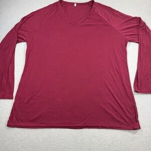 Unbranded Women's Plus Size 8XL Red V-Neck Long Sleeve Raglan T-Shirt